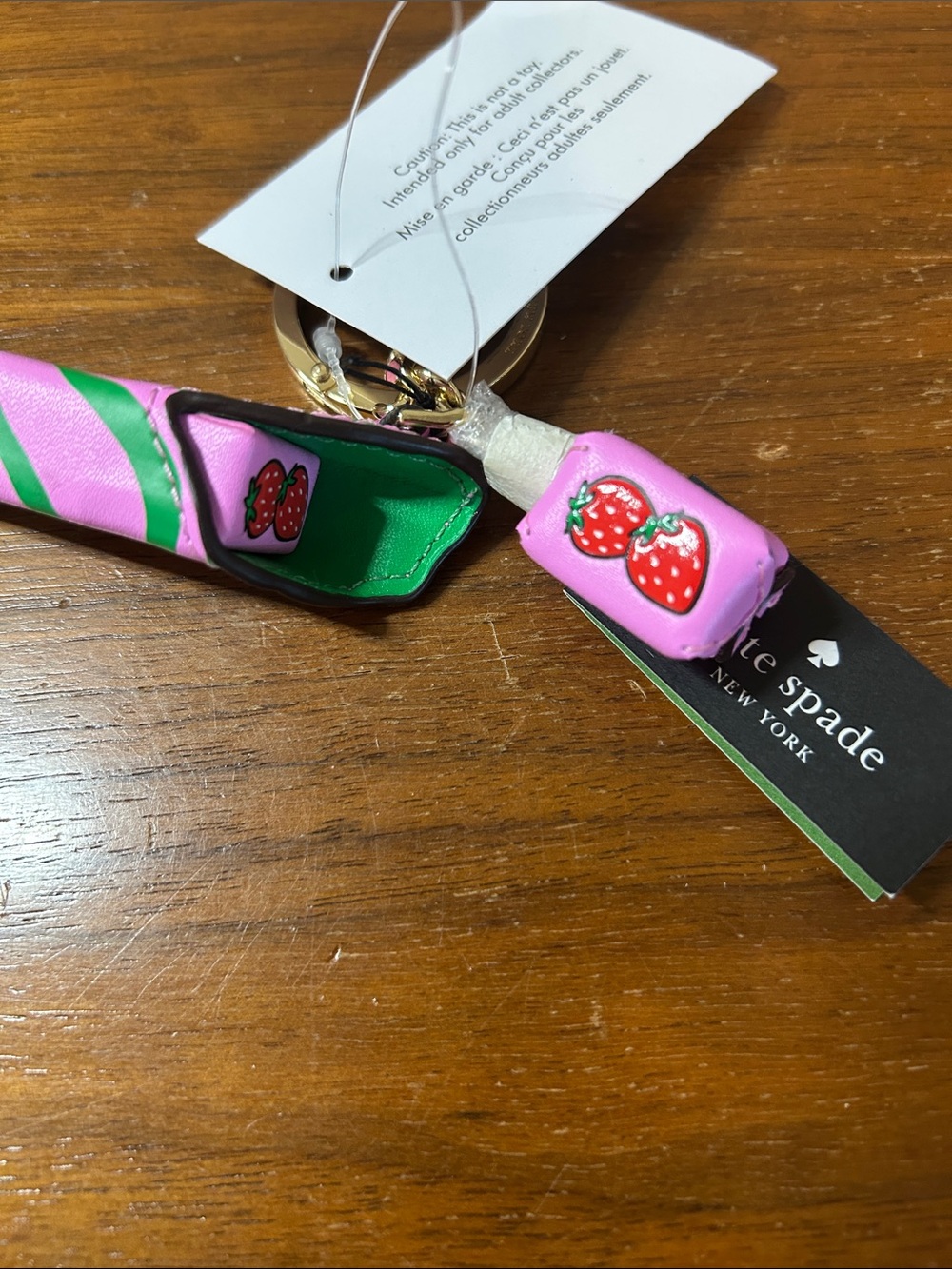 kate spade pink and green Sticky Situation Strawberry Bubblegum Keychain Charm - Picture 5 of 9